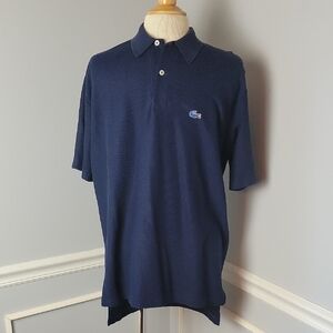 IZOD | LACOSTE Navy Blue Short Sleeve Hi-Low Hem Classic Preppy Retro 80s Polo L